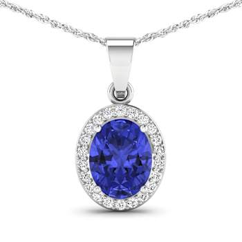 Tanzanite and White Diamond 14K White Gold Pendant with 18 inch Cable
Chain 1.60ctw
