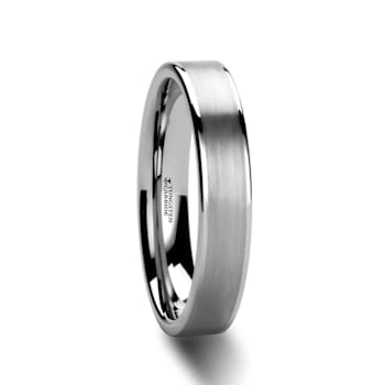 AIRES Flat Brush Finish Center Polished Edges Tungsten Carbide Ring 4mm