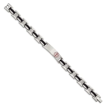 Stainless Steel Black Rubber Red Enamel 8-inch Medical Bracelet