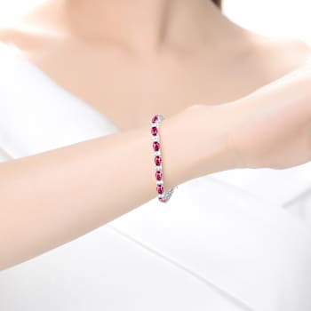 Ruby Color CZ Tennis Bracelet In Sterling Silver