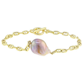 Pink Freshwater Pearl Station Bracelet In 18K Gold Over Sterling Silver