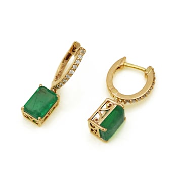 3.01 Ctw Emerald with 0.14 Ctw Diamond Earring in 14K YG