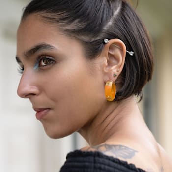 14K Yellow Gold Over Sterling Silver Mini Gold Leaf Acrylic Hoops in
Golden Nugget