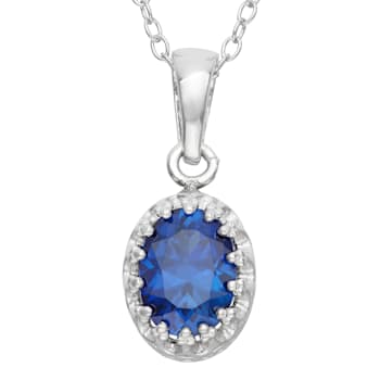 Oval Lab Created Blue Sapphire Sterling Silver Pendant with Chain 1.45ctw