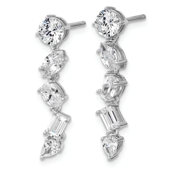 Rhodium Over Sterling Silver Fancy Multi-cut Cubic Zirconia Post Dangle Earrings
