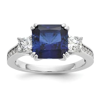Rhodium Over Sterling Silver Polished Fancy Blue and White Cubic
Zirconia Ring