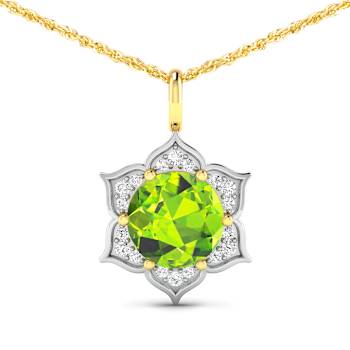 1.85ctw 14K Yellow Gold Round Peridot and White Diamond Pendant with 18
inch Cable Chain