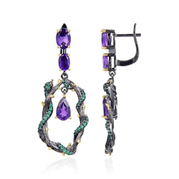 Amethyst and Green Nanocrystal Black Rhodium Over Sterling Silver Earrings
