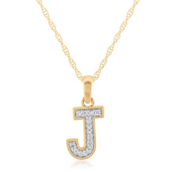White Diamond Accent 10k Yellow Gold J Initial Pendant With 18” Rope Chain