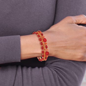 14K Yellow Gold Over Sterling Silver Aventurine/Coral/Jade 1-inch
Extension Bracelet