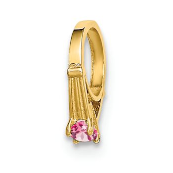 14k Yellow Gold 3D Ring with October Birthstone Light Pink Cubic
Zirconia Charm