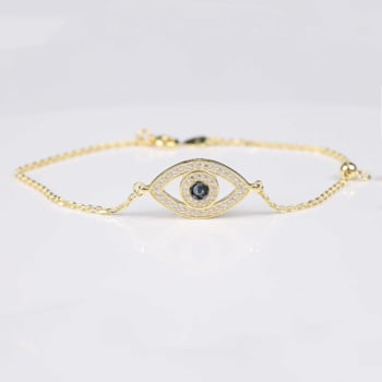 Blue Sapphire and Moissanite Evil Eye 14K Yellow Gold Over Sterling
Silver Bracelet
