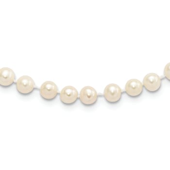 Rhodium Over Sterling Silver 5-6mm White Freshwater Cultured Pearl Necklace