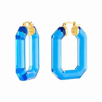 14K Yellow Gold Over Sterling Silver Acrylic Hoops in Blue
