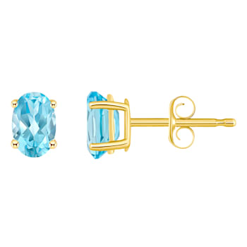 6x4mm Oval Blue Topaz 14k Yellow Gold Stud Earrings