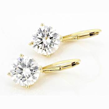 Large Round Moissanite Solitaire Drop Earrings In 14K Gold Over Sterling Silver
