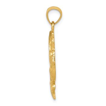 14k Yellow Gold Polished, Textured and Diamond-Cut Hummingbird with
Flower Pendant