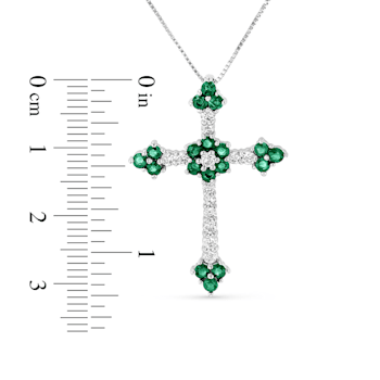1.10ctw Emerald and Diamond Cross Pendant in 14k White Gold