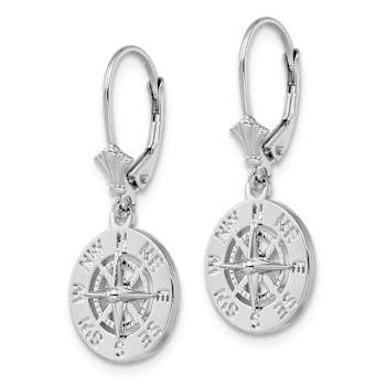 Rhodium Over Sterling Silver Polished Mini Compass Leverback Earrings
