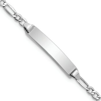 Rhodium Over 14k White Gold Polished Figaro ID Bracelet