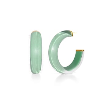 14K Yellow Gold Over Sterling Silver Illusion Acrylic Hoops in Jade Color