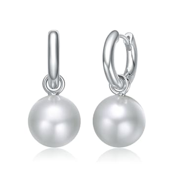 Pear Shape Shell Pearl Drop Hoop Earrings In Gold-Tone