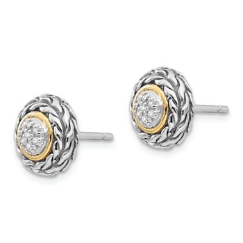Sterling Silver Antiqued with 14K Accent Diamond Earrings