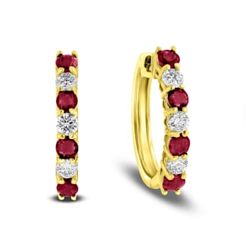 1.15ctw Ruby and Diamond Hoop Earrings in 14k Yellow Gold