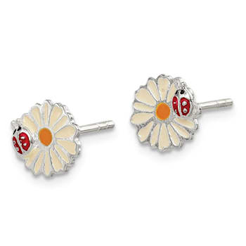 Sterling Silver Enamel Flower and Ladybug Children's Post Earrings