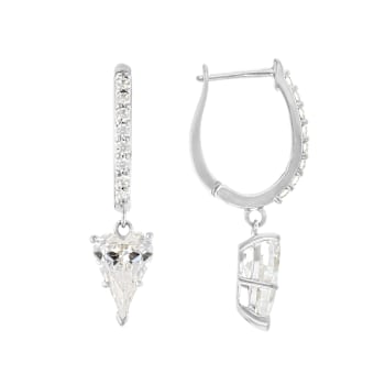 Heart CZ Dangle Hoop Earrings In Sterling Silver