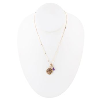 Barse Amethyst Aquarius Charm Necklace In Bronze