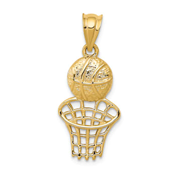 14k Yellow Gold Textured Basketball and Net pendant