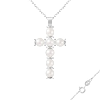 4-5mm White Cultured Freshwater Pearl Sterling Silver Pendant W/Chain