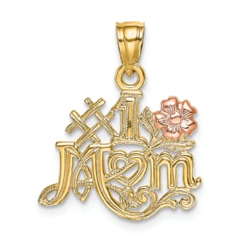 14K Yellow Gold and 14k Rose Gold Textured #1 MOM with Flower Charm