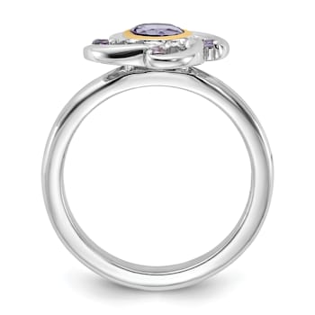 Rhodium Over Sterling Silver with 14K Accent Amethyst and Rose Quartz Ring