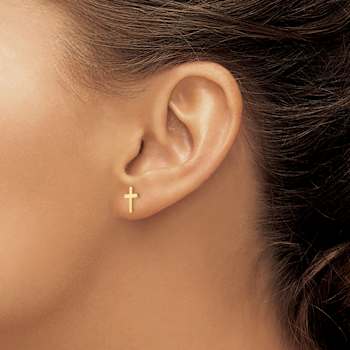 14k Yellow Gold Children's Cross Stud Earrings