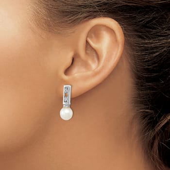 Rhodium Over 14K White Gold 3-4mm White Round Freshwater Cultured Pearl
0.02ctw Diamond Earrings