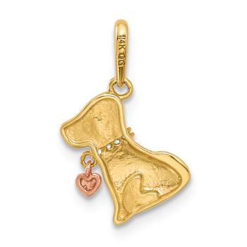 14K Two-tone Gold  Polished Cubic Zirconia Dog with Heart Dangle Pendant