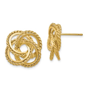 14k Yellow Gold 18mm Polished and Textured Twisted Love Knot Stud Earrings