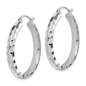 Rhodium Over 14k White Gold Diamond-Cut 13/16" Hoop Earrings