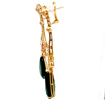 39.00 Ctw Emerald and 1.75 Ctw White Diamond Earring in 18K YG