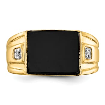 10K Yellow Gold Men's Onyx and Diamond Ring