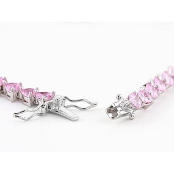Pink And White Cubic Zirconia Rhodium Over Sterling Silver Heart Tennis
Bracelet 14.39ctw