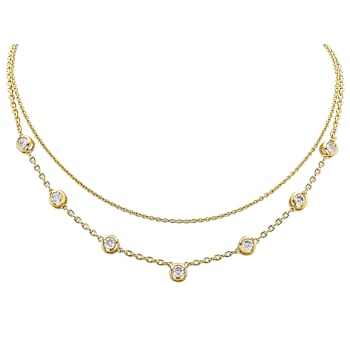 Layered Moissanite Station Necklace And Chain In 14K Gold Over Sterling Silver