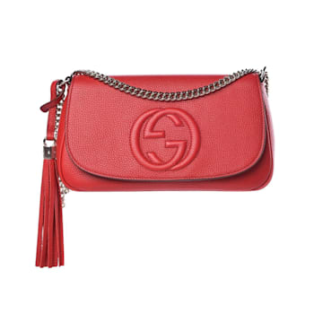 Gucci Soho Disco Red Leather GG Tassel Chain Crossbody Bag
