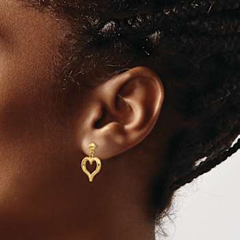 14k Yellow Gold Polished Heart Dangle Earrings