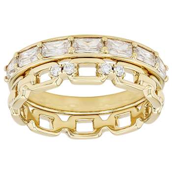 Moissanite Baguette And Round Stackable Ring Set Of 2 In 14K Gold Over
Sterling Silver