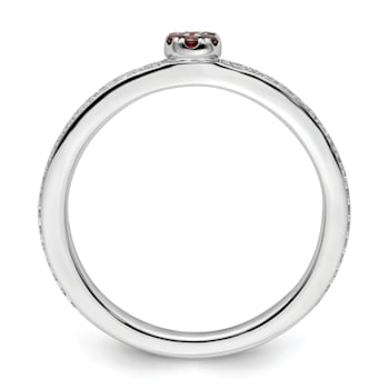 14K White Gold Stackable Expressions Garnet and Diamond Ring 0.075ctw