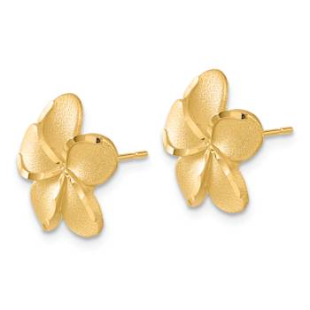 14k Yellow Gold Satin and Diamond-Cut 14mm Plumeria Stud Earrings