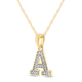 White Diamond Accent 10k Yellow Gold A Initial Pendant With 18” Rope Chain